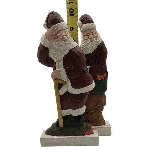 Hand-Carved Wooden Santa Claus Figurines Set Of 2 - Picture 2 of 7